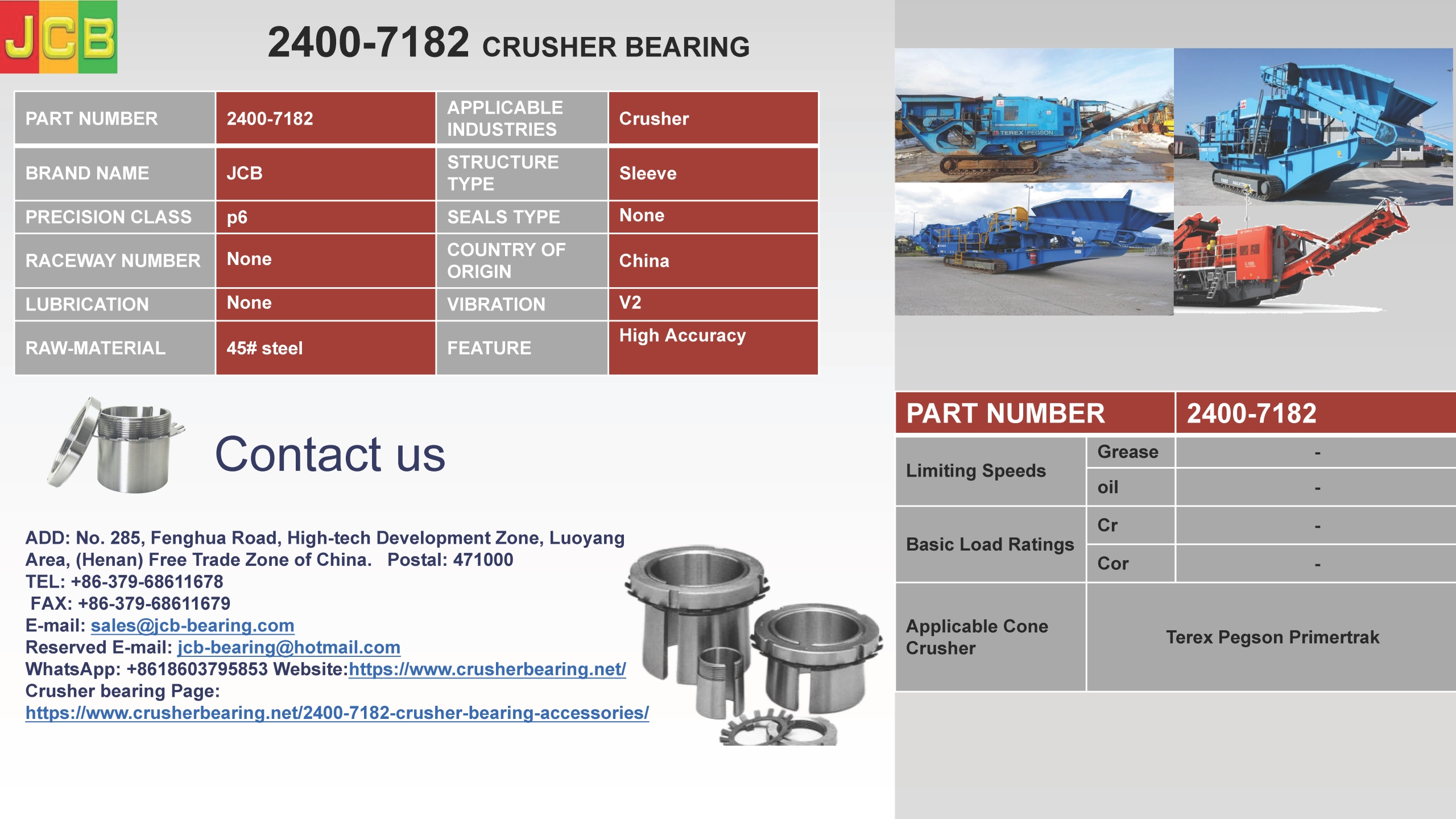 2400-7182 of crusher bearing accessories for Terex pegson and Terex Finlay Cone Crusher 2400-7182 of crusher bearing accessories for Terex pegson and Terex Finlay Cone Crusher